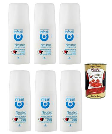 Italian Gourmet E.R. Infasil Neutro Deodorant Spray Extra Delicate Neutral Extra Soft No Gas No Aluminium Salts Stain Protection 6 x 70 ml + Italian Gourmet Polpa 400 g