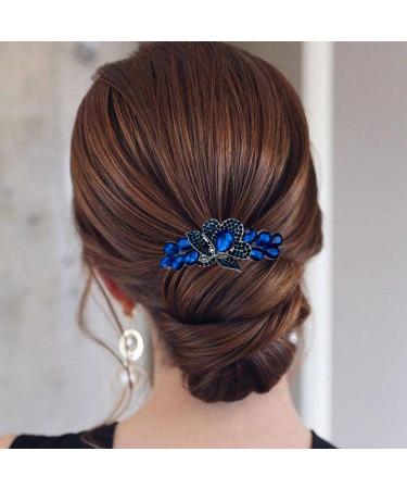 Vintage Blue Flower Jewelry Design Hairpin Rhinestone Flower Hair Clips Hair Barrette for Women and Girls French Style Hairclips Hair Accessories - Buy Online on GoSupps.com