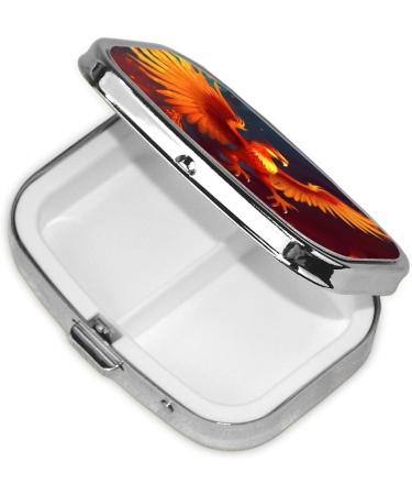 Orange Red Phoenix Printing 2 Compartment Pill Case | Cute Travel Pill Box Organizer for Pocket & Purse Gifts - Buy Online on GoSupps.com