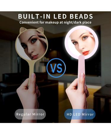 Laokiiy LED Handheld Mirror with Swivel Folding Handle - USB Rechargeable Compact Makeup Mirror for Travel, Office, and Outdoor Use (Pink) - Buy Online on GoSupps.com