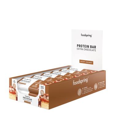 foodspring New Extra Chocolate Protein Bars - 13g protein per bar no added sugar nutritious post-workout or on-the-go snack - Crispy Coconut - 45g