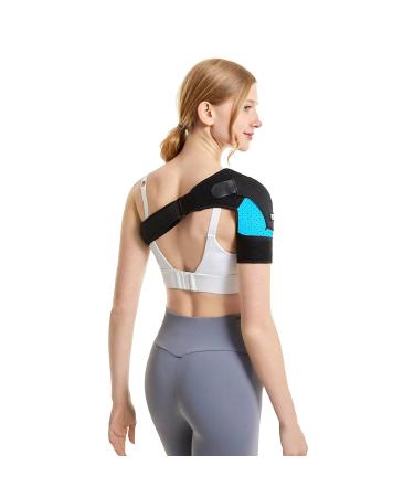 Shoulder Brace for Pain Relief | Adjustable Rotator Cuff Sleeve Wrap for Men & Women - Blue - Buy Online on GoSupps.com