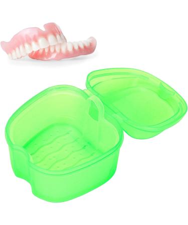 Denture Bath Case Box - Colored Storage Container for False Teeth with Strainer Basket (Green) | International Shipping Available - Buy Online on GoSupps.com