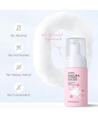 SANZHUAN Cherry Blossom Mousse Facial Cleanser Cleansing Mousse Deep Cleaning Foaming Face Wash to Unclog Pores Gently Exfoliates Firming Skin & Refreshing for Men & Women - 3.52 fl oz - Buy Online on GoSupps.com