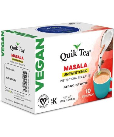 QuikTea Vegan Unsweetened Masala Chai Tea Latte - 10 Count Single Box - All Natural & Preservative Free Authentic Instant Chai Vegan Unsweetened Masala 10 Count (Pack of 1) - Buy Online on GoSupps.com