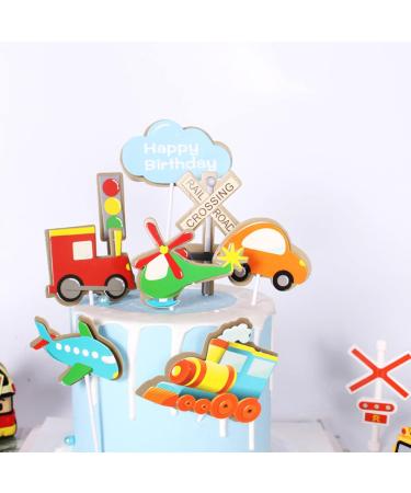 Personalised Cake Toppers Cake Decorations Traffic Lights Locomotive Airplane Cake Decoration Cute Cartoon Cake Toppers Kids Happy Birthday Dessert Decor Deep Sapphire - Buy Online on GoSupps.com