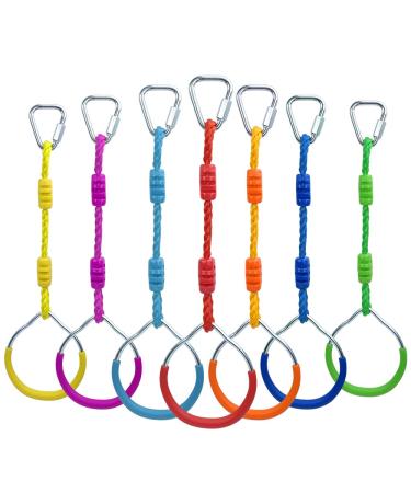 7PCS Colorful Ninja Rings Kit for Kids Adult, Playground Training Equipment Gymnastic Ring Fitness Fist Jungle Gym Rings - American Ninja Warrior Obstacle Course Accessories Backyard Swing Monkey Bars 7 Color
