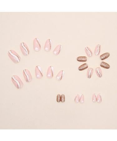 JUSTOTRY 24 Pcs Glitter Almond White French Press on Nails with Heart Pattern - Medium Length Fake Nails with Nail Glue for Women's Nail Art - Buy Online on GoSupps.com