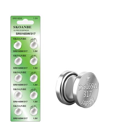 SKOANBE SR516SW 317 1.5V Button Coin Cell Silver Oxide Watch battery(10-packs)