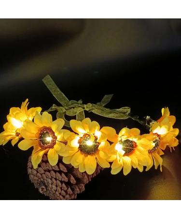 Werhonton LED Flower Handband Light Up Sunflower Hair Accessories Festival Hairband for Women and Girls(pack of 1) (Yellow)