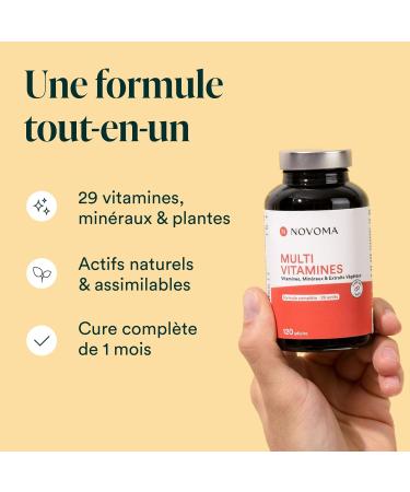 NOVOMA Multivitamins and Minerals 29 Vitamins & Minerals A B C D3 E K2 + Magnesium & Zinc 120 Capsules Immunity Dietary Supplement for Women and Men Made in France - Buy Online on GoSupps.com