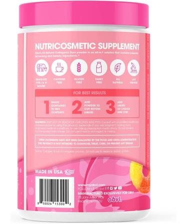 Obvi Collagen Burn Powder - Caffeine Free, 5 Types of Collagen, Hair Skin Nails Joints Support, Peach Rings - 25 Servings - Buy Online on GoSupps.com