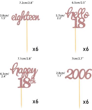 24-Piece Rose Gold 18th Birthday Cupcake Topper Set | Glitter Party Decorations for Boys | 2006 Themed Cake Decor - Buy Online on GoSupps.com
