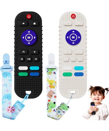 Oalushf Remote Teether for Baby  2Pcs Silicone Baby Teething Toys for Teething Relief  Soft Baby TV Remote Control Toy for Toddlers  Chew Teething Toys for Boys Girls Baby 3 Months Black+White