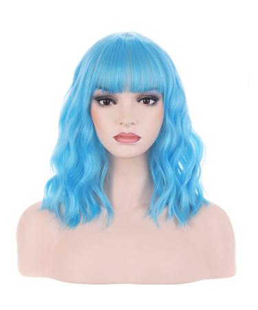 Beron 14 Inch Blue Curly Wig for Women - Charming Sky Blue Synthetic Wig with Ponytail & Cap - Perfect for Girls - Buy Online on GoSupps.com