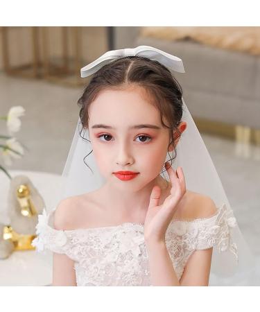 IYOU Communion Headpiece with Veil White Bowknot Hair Clips Flower Girl Birthday Wedding Hair Accessories for Flower Girls - Buy Online on GoSupps.com
