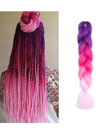 Forevery Colorful Braiding Hair 24 Inch Rainbow Braiding Hair 3 Pcs Soft Jumbo Braids Kanekalon Braiding Hair Jumbo Braiding Hair Pink Braiding Hair Easy To Braid (3 pcs, Dark Purple-Magenta-Pink) 24 Inch (Pack of 3) Dark …