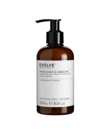 Evolve Organic Beauty - Sunless Glow 3-in-1 Streak-Free Gradual Tan | Carob Fruit + Papaya Extract Shea Butter | All Skin Types | Vegan Cruelty-Free (8.5 fl oz | 250 ml)