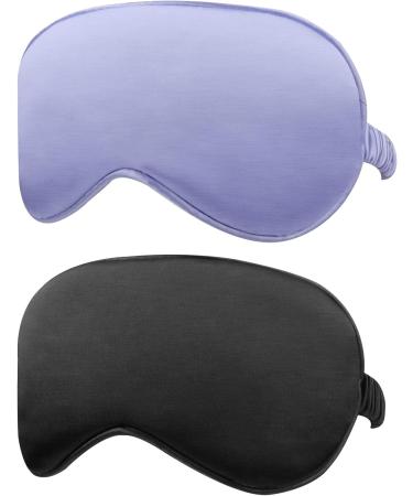 2-Pack Silk Sleep Mask Set - Black+Purple | IEKEODI Eye Mask for Sleeping, Elastic Blackout Eye Mask & Blindfold for Full Night's Sleep, Travel, and Nap - Buy Online on GoSupps.com