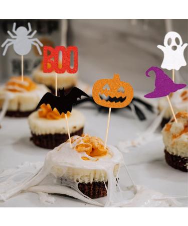 UXYOKM 24Pcs Halloween Cupcake Toppers Pumpkin Witch Hat Ghost Spider Bats Boo Cupcake Picks Halloween Themed Party Baby Shower Birthday Cake Decorations Supplies Colorful - Buy Online on GoSupps.com