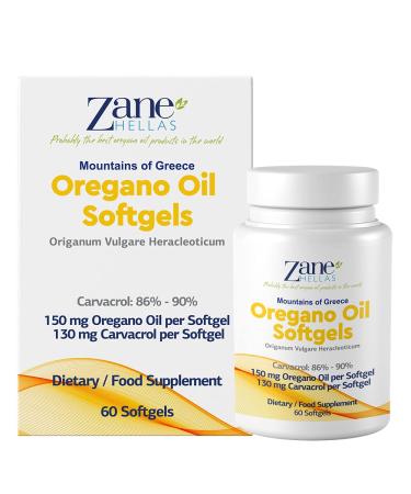 130 mg Carvacrol - 150 mg Oregano Oil per Softgel. World Highest Concentration Oregano Oil Capsule. Zane Hellas Oregano Oil. Softgel Contains 30% Greek Essential Oil of Oregano. 60 Softgels. - Buy Online on GoSupps.com