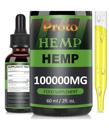 ProtoHemp Natural Oil Contain MCT Oil NO GMO GMP Standards Add Fatty Acid-Omega 3-6-9 Vitamin C-E. (60ml-100000mg)