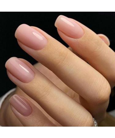 LoveOurHome 240pc Square Press on Nails Short Fake Nails Nude Glue on Nail Short Colored Acrylic Nails Press ons Nail Tips Full Cover False Nail Square Fingernail with Adhesive Tabs for Women Girls Nude Pink