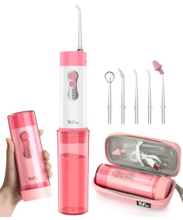 YaFex Water Flosser Oral Irrigator - Portable Water Teeth Cleaning Pick, Rechargeable Dental WaterJet with DIY Mode, 5 Tips, Travel Case (Pink)
