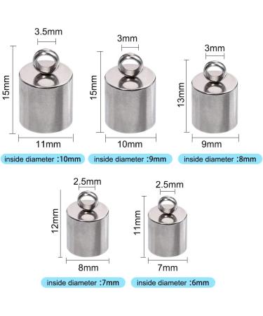 UNICRAFTALE Stainless Steel Cord Ends - 50pcs, 5 Sizes Smooth Tube Caps for Jewelry Making - Metal Color, 6/7/8/9/10mm - Buy Online on GoSupps.com