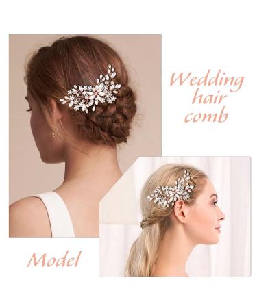 Catery Rose Gold Flower Crystal Bridal Hair Comb & Pearl Side Combs - Elegant Wedding Accessories - Buy Online on GoSupps.com
