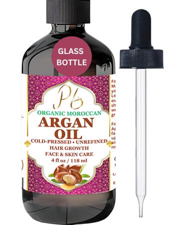 Premium Argan Oil Cold Pressed Unrefined for Hair and Skin Care Moisturizing Anti-Aging Hydrating Pure Organic Moroccan Argan Oil for Hair Growth Argan Oil Hair Treatment 4 fl oz Glass Bottle