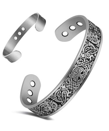 Cigmag 9X Mens Copper Bracelet Ultra Strength Magnet 99% Solid Pure Copper Magnetic Bracelets for Men Adjustable Cuff Bangle Brazaletes with Gift Box for Father's Day (Grey Tree of Life Raven)