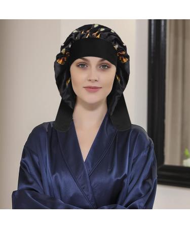 Arqumi 2PCS Large Silk Hair Bonnet for Sleeping | Adjustable Satin Bonnet Sleep Cap | Elastic Stay On Head | Long Curly Thick Black Hair | Women's Hair Care - Black & Purple - Buy Online on GoSupps.com