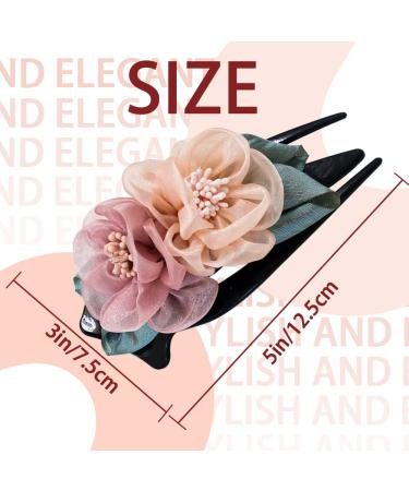 Double Flower Hair Clips for Women & Girls - Curved Duck Beak Side Clips (2 Pack) in Pink & Gray for Thick Long Hair - Buy Online on GoSupps.com