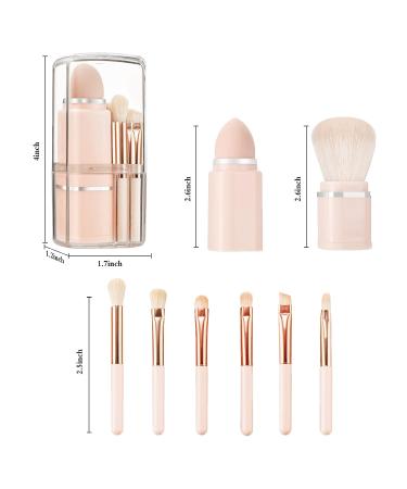 START MAKERS Retractable Travel Makeup Brushes Set - 8 in 1 Mini Powder Brush & Beauty Sponge Blender - Premium Portable Make up Brush Set in Pink - Buy Online on GoSupps.com