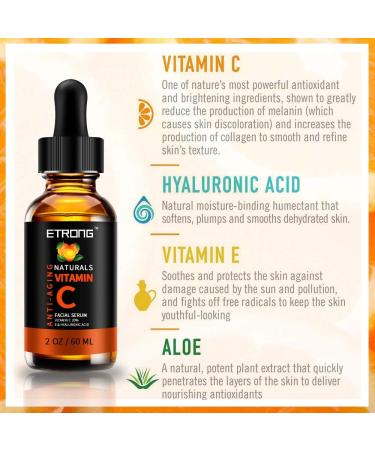 ETRONG 60 ml vitamin C serum for faceneckeyes 5 times more effective antiaging serum with 20 VitC reduces wrinkles and lines 100 vegan recommended by dermatologists 60 ml 60 ml 1er Pack - Buy Online on GoSupps.com