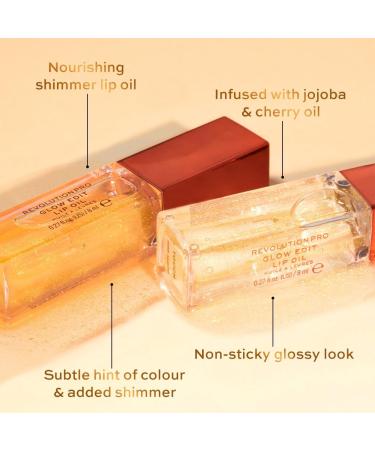 Revolution Pro Glow Edit Shimmering Lip Oil Non-Sticky & Moisturizing Formula Contains Vitamin E Glossy Finish Forever Orange 8ml - Buy Online on GoSupps.com