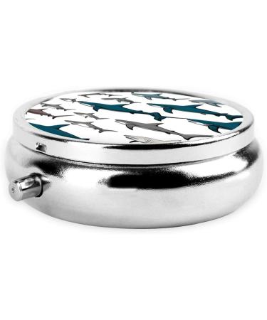 Buy Sharks Nautical Round Pill Box - 3 Compartment Mini Decorative Travel Organizer for Vitamins & Medicine - Buy Online on GoSupps.com