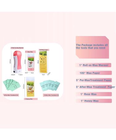 Roll On Wax Kit for Hair Removal - Waxing Kit with Portable Warmer, 2 Wax Cartridges, Oil Paper, and 100 Wax Strips - Pink - Buy Online on GoSupps.com