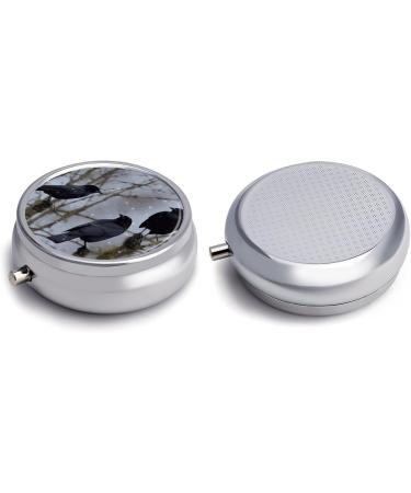 Round Black Crow Birds Print Pill Box | 3 Compartment Portable Metal Organizer - Buy Online on GoSupps.com