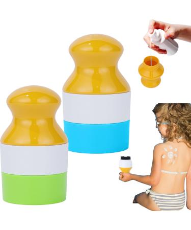 Refillable Sunscreen Applicator with Evenly Spreading Sponge Head Travel Size Easy to Use Roll on Dispenser for Kids & Adults Doubles as a Lotion Container - Beach & Travel Friendly (2 green+blue) green+blue 2