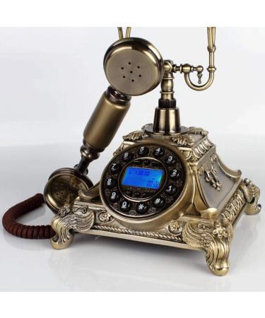 Corded Old Fashioned Telephone Classic Retro Design -Style Solid Wood and Versus Resin-(Gold White) Hands-Free (Rotary Dial Copper) (Rotary Dial Bronze) - Buy Online on GoSupps.com