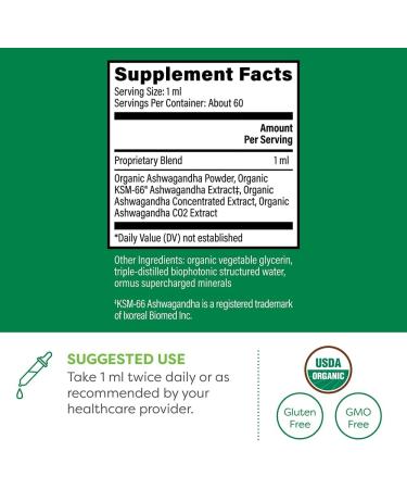 Global Healing Organic Ashwagandha Supplement Drops - Liquid KSM 66 Ashwagandha - Stress Relief for Men & Women - 2 Fl Oz - Buy Online on GoSupps.com