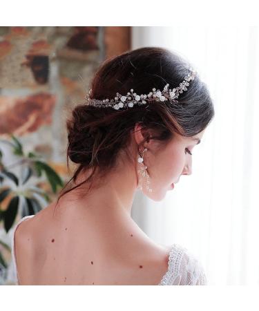 Handmade Crystal Pearls Ceramic Flower Bridal Hair Comb - Wedding Headband for Women - Buy Online on GoSupps.com