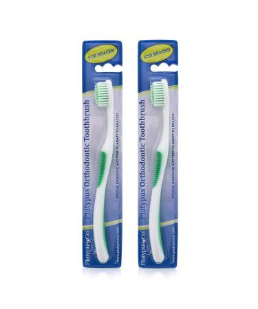 Platypus Orthodontic Toothbrush for Braces | Soft Bristle Braces Toothbrush for Adults & Kids | Angled Bristles for Better Access Around Brackets and Archwires Comfort Silicone Grip | 2 Count 1 Count (Pack of 2)