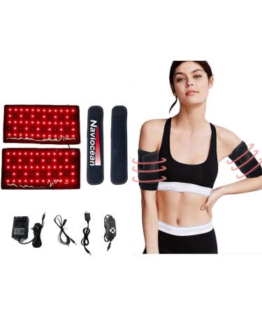 Naviocean 2Pcs Infrared Red Light Thera-py Arm Belt, 660nm and 850nm Red Light Thera-py Arm Wrap with Timer & Brightness Setting Red Light Arm Pad for Arm Knee Shoulder Joints Muscle Pain Relief Black