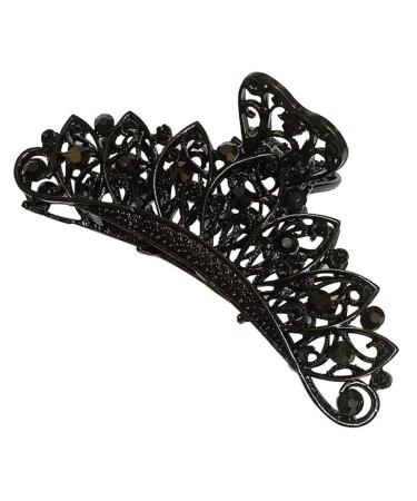 Lady Women Black Retro Flowers Hair Claw Clip Vintage Rhinestone Alloy Large Size Hair Jaw Clips Hairpin Large Fancy Hair Barrette for Thick Hair (B)