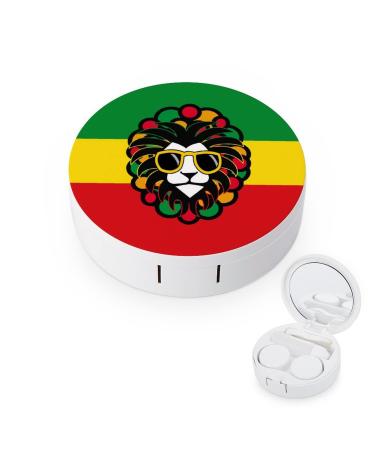 Jamaica Rasta Lion Round Case For Contact Lens Kit Storage Box with Mirror Printed