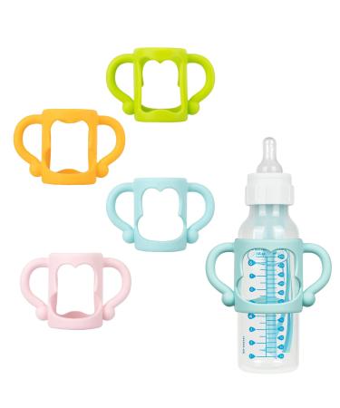 4 PCS Baby Silicone Bottle Handles  Soft Silicone Bottle Holder for Baby Self Feeding Curved Lightweight Handle Easy for Baby's Small Hands to Grasp Suitable for Bottle(Blue  Green  Pink  Orange)
