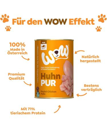 WOW PUR Protein Wet Food with Chicken 6 x 400 g | Rich food for adult dogs | Premium quality with high meat and offal content I Grain-free & high tolerance - Buy Online on GoSupps.com